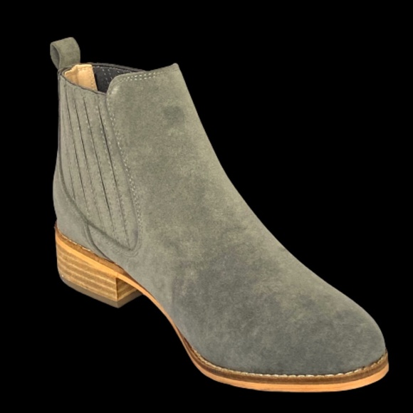 HEATHER GREY FAUX SUEDE SLIP ON ANKLE BOOTIE WITH PLEATED DETAIL AND WOOD HEEL - Picture 5 of 5